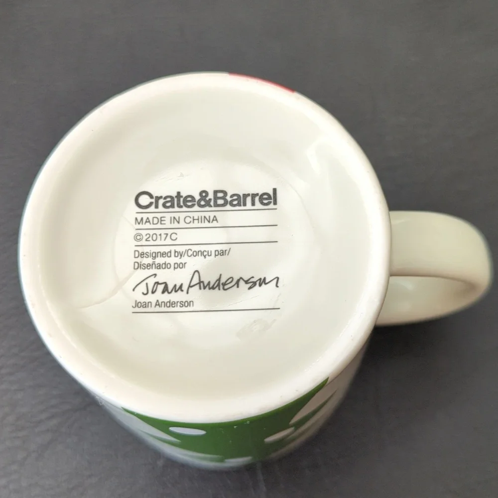 Crate & Barrel Mug 2017 Joan Anderson Snowman Holiday 12 oz Mug Child's